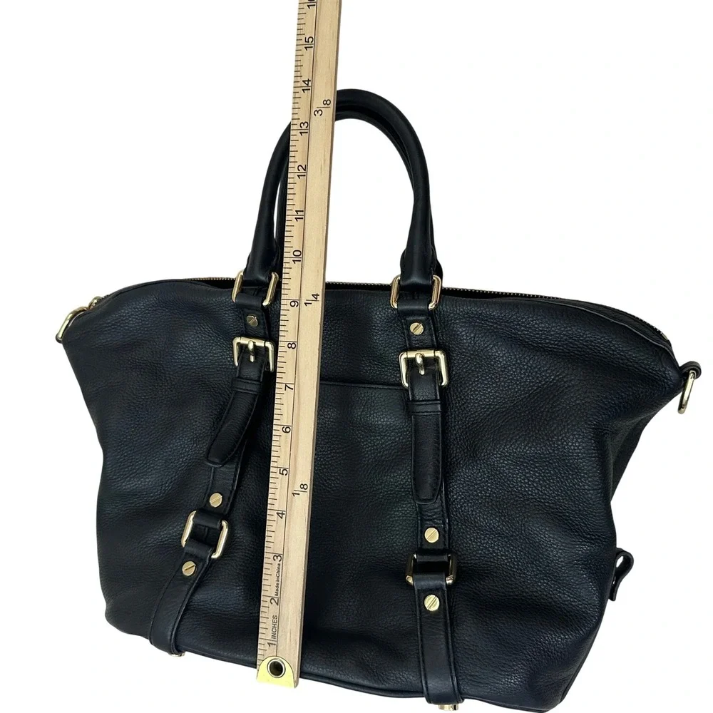 Michael Kors Black Pebbled Leather Satchel‎ Bag Gold Hardware Large Tote Handbag